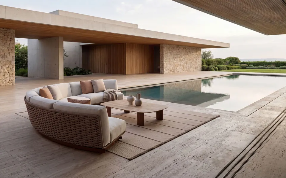 Kettal Tilos outdoor furniture in use, catalog photograph