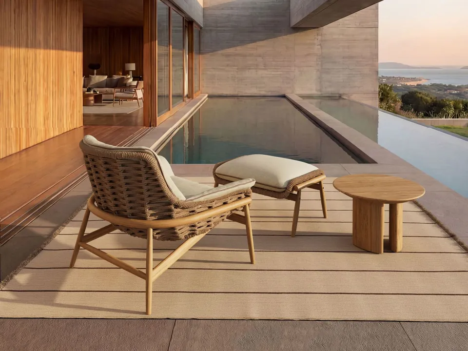 Kettal Tilos modular rope sofa and armchair, modular patio furniture by Antonio Citterio